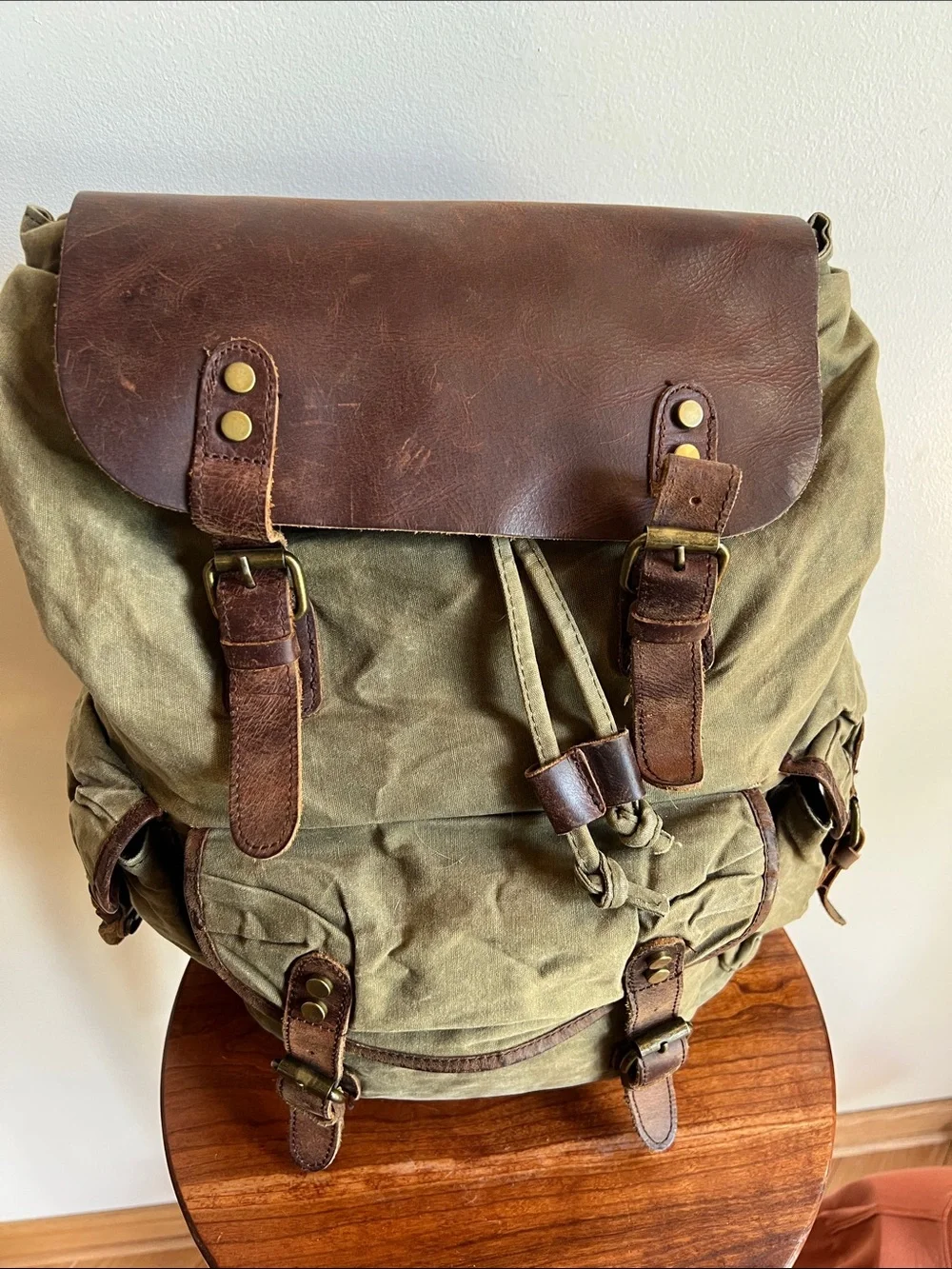 Western Leather Goods lone horse Distressed Canvas Leather Rucksack Backpack